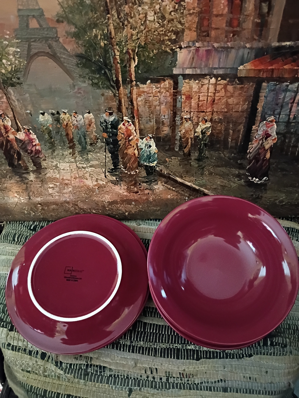 Mainstays Burgundy Ceramic Serving 7" Bowls - Set of 4 and 3 Plates 7".